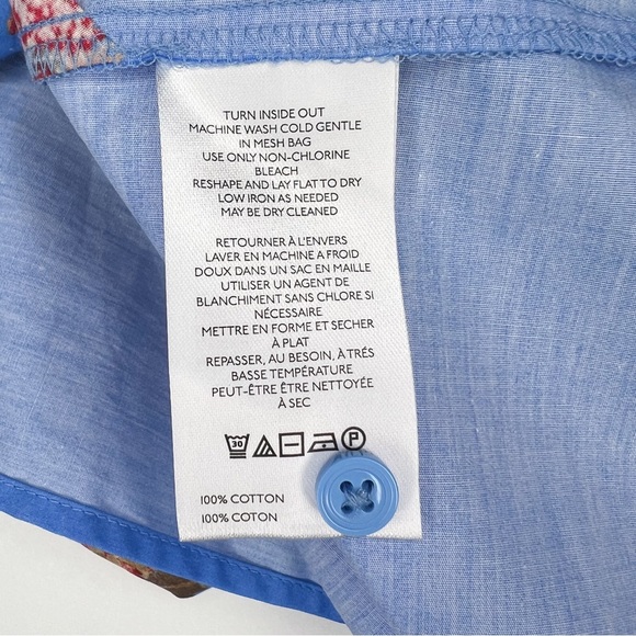 Maeve Lantern-Sleeve Blouse Blue Red Floral Button Front Short Sleeve Boxy sz 2X - Picture 7 of 8